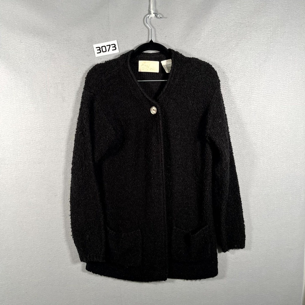 Nina Austin Cardigan Sweater Womens Small Black Acrylic Tight Knit Winter Wear
